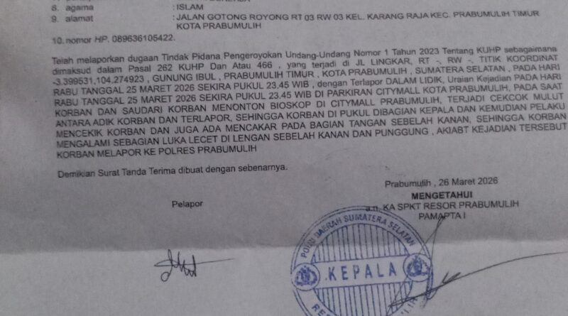 Pelapor Minta Kasus Dugaan Pengeroyokan di Citymall Prabumulih Diproses